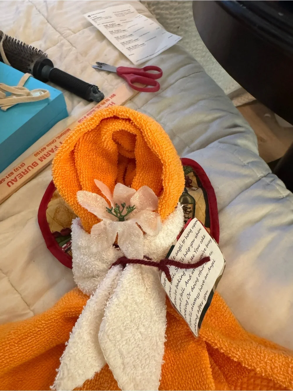 Hand Towel Dress with White Bow and Flower Accent - Orange